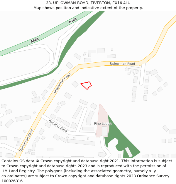 33, UPLOWMAN ROAD, TIVERTON, EX16 4LU: Location map and indicative extent of plot
