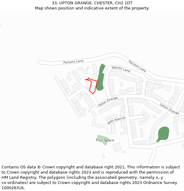 33, UPTON GRANGE, CHESTER, CH2 1DT: Location map and indicative extent of plot