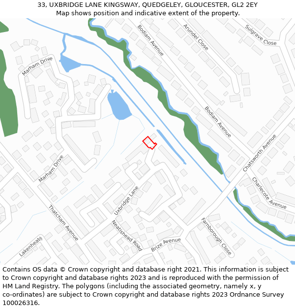 33, UXBRIDGE LANE KINGSWAY, QUEDGELEY, GLOUCESTER, GL2 2EY: Location map and indicative extent of plot