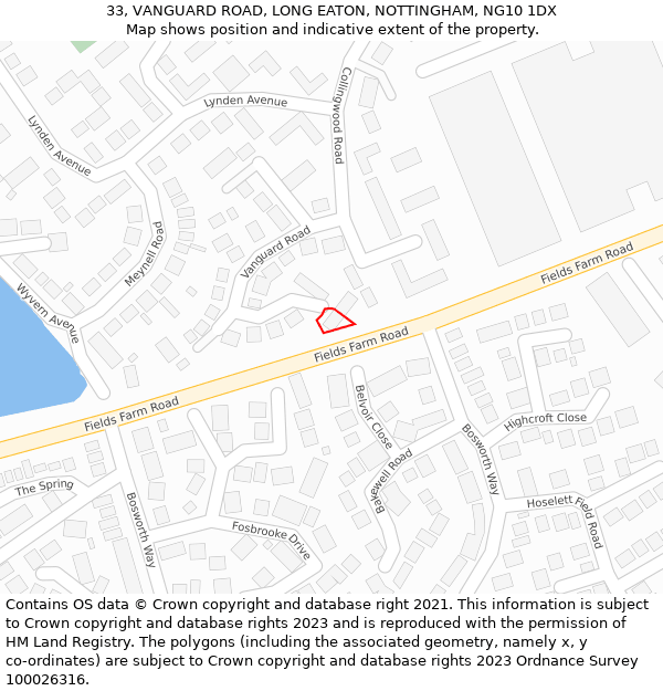 33, VANGUARD ROAD, LONG EATON, NOTTINGHAM, NG10 1DX: Location map and indicative extent of plot