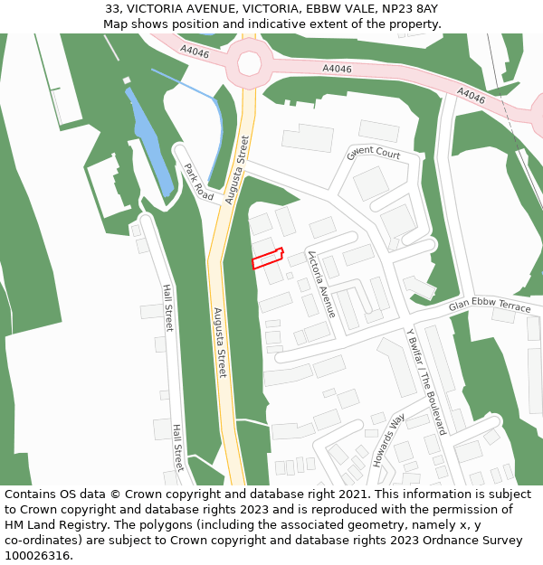 33, VICTORIA AVENUE, VICTORIA, EBBW VALE, NP23 8AY: Location map and indicative extent of plot