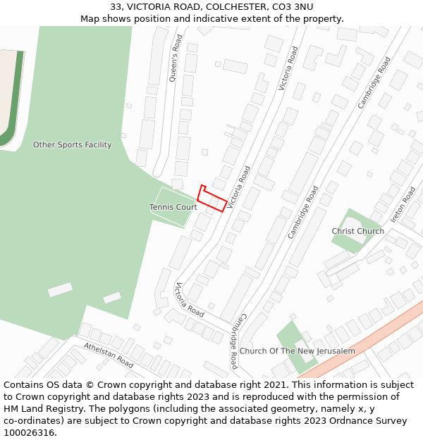 33, VICTORIA ROAD, COLCHESTER, CO3 3NU: Location map and indicative extent of plot