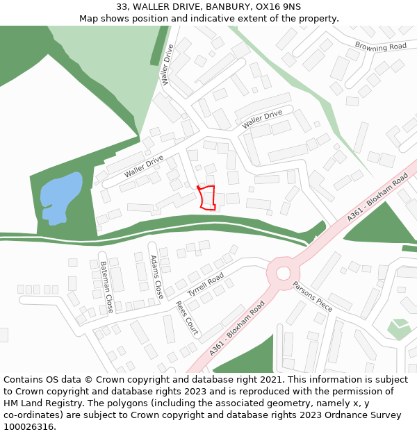 33, WALLER DRIVE, BANBURY, OX16 9NS: Location map and indicative extent of plot