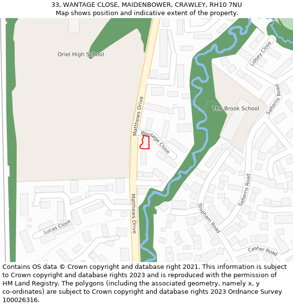 33, WANTAGE CLOSE, MAIDENBOWER, CRAWLEY, RH10 7NU: Location map and indicative extent of plot