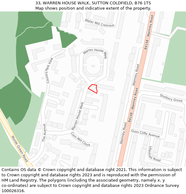 33, WARREN HOUSE WALK, SUTTON COLDFIELD, B76 1TS: Location map and indicative extent of plot
