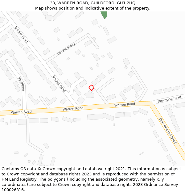 33, WARREN ROAD, GUILDFORD, GU1 2HQ: Location map and indicative extent of plot