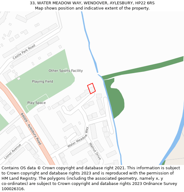 33, WATER MEADOW WAY, WENDOVER, AYLESBURY, HP22 6RS: Location map and indicative extent of plot