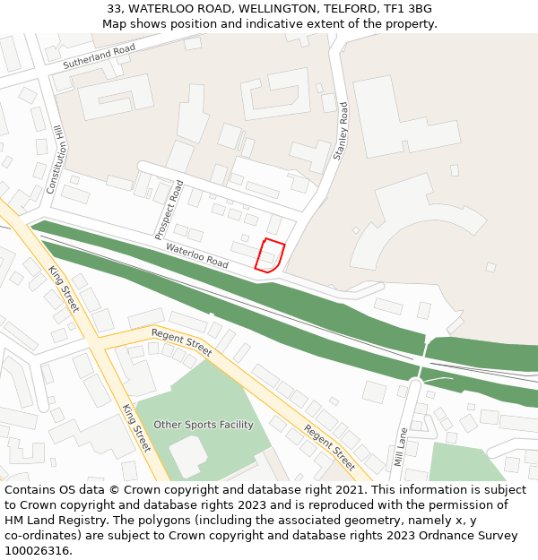 33, WATERLOO ROAD, WELLINGTON, TELFORD, TF1 3BG: Location map and indicative extent of plot
