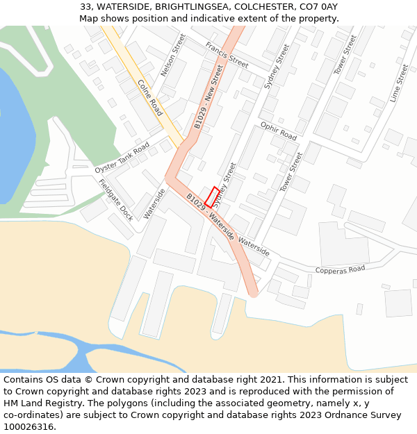 33, WATERSIDE, BRIGHTLINGSEA, COLCHESTER, CO7 0AY: Location map and indicative extent of plot