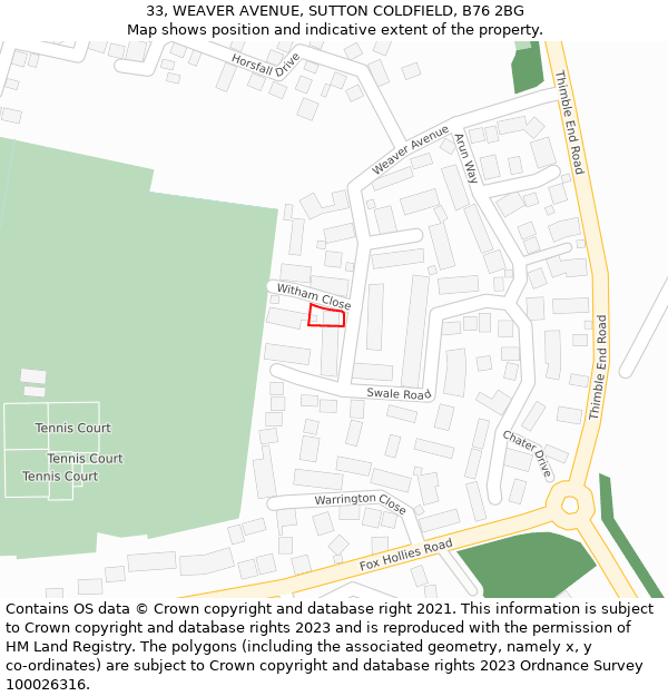 33, WEAVER AVENUE, SUTTON COLDFIELD, B76 2BG: Location map and indicative extent of plot