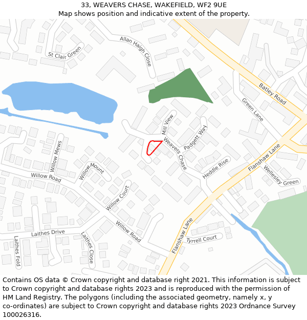 33, WEAVERS CHASE, WAKEFIELD, WF2 9UE: Location map and indicative extent of plot