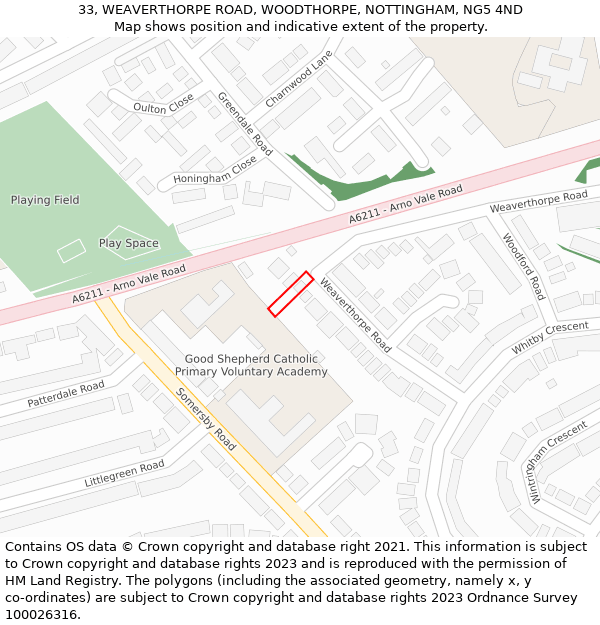 33, WEAVERTHORPE ROAD, WOODTHORPE, NOTTINGHAM, NG5 4ND: Location map and indicative extent of plot