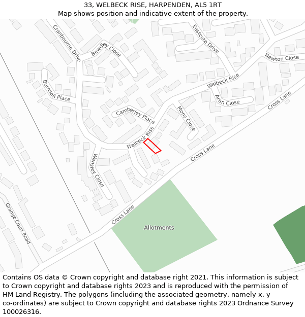 33, WELBECK RISE, HARPENDEN, AL5 1RT: Location map and indicative extent of plot