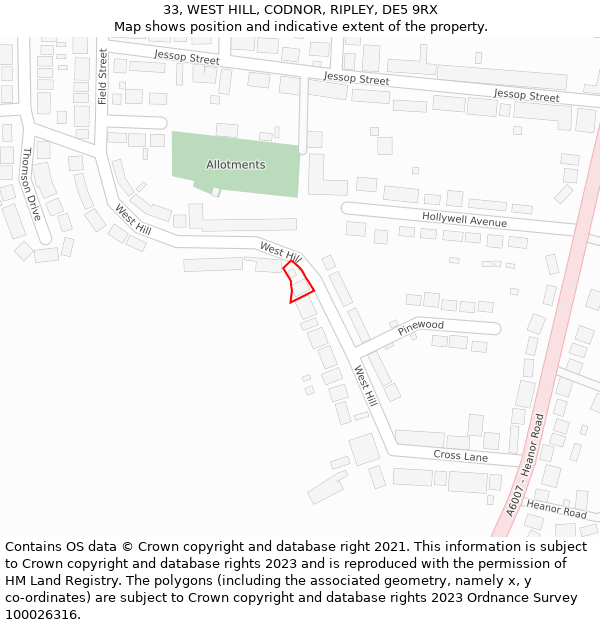 33, WEST HILL, CODNOR, RIPLEY, DE5 9RX: Location map and indicative extent of plot