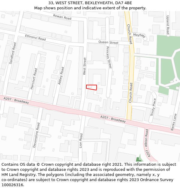33, WEST STREET, BEXLEYHEATH, DA7 4BE: Location map and indicative extent of plot