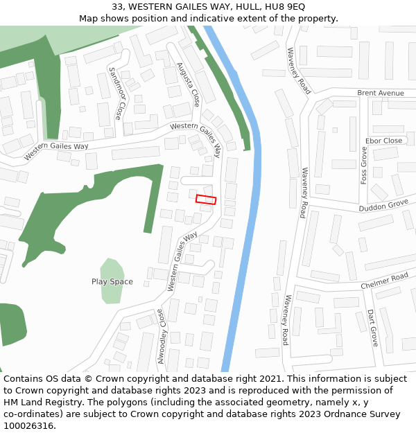 33, WESTERN GAILES WAY, HULL, HU8 9EQ: Location map and indicative extent of plot