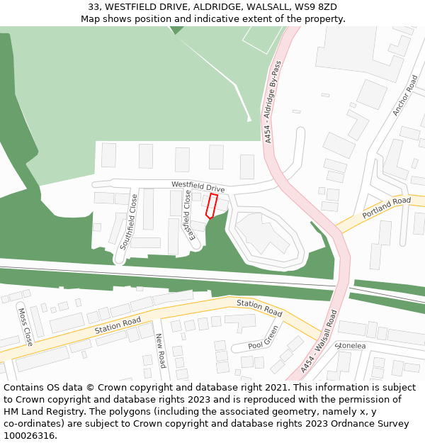 33, WESTFIELD DRIVE, ALDRIDGE, WALSALL, WS9 8ZD: Location map and indicative extent of plot