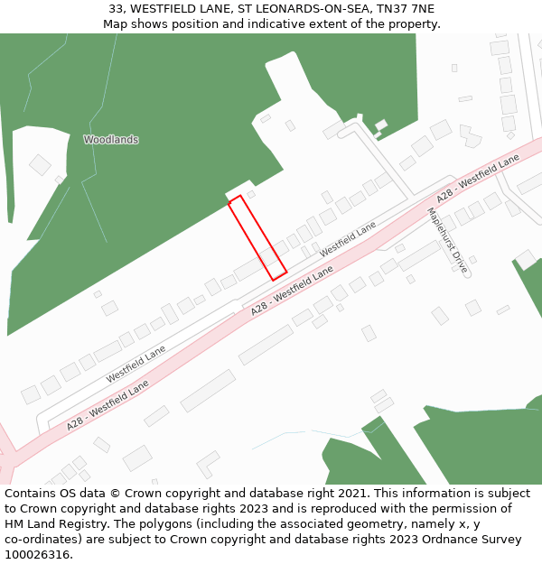 33, WESTFIELD LANE, ST LEONARDS-ON-SEA, TN37 7NE: Location map and indicative extent of plot