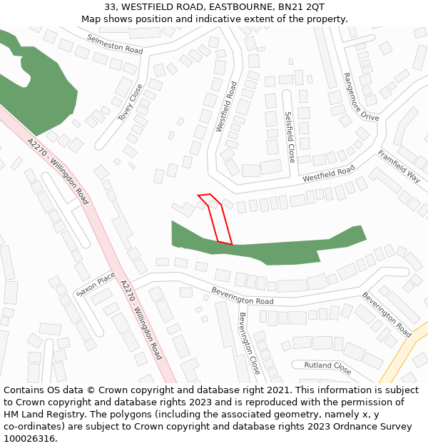 33, WESTFIELD ROAD, EASTBOURNE, BN21 2QT: Location map and indicative extent of plot