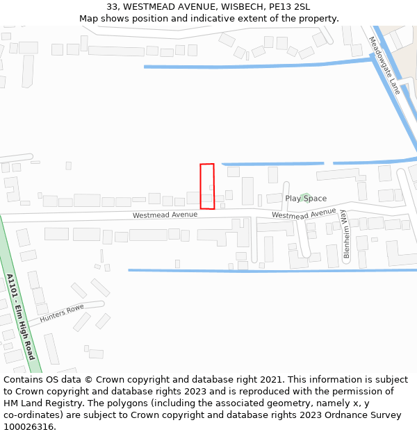 33, WESTMEAD AVENUE, WISBECH, PE13 2SL: Location map and indicative extent of plot