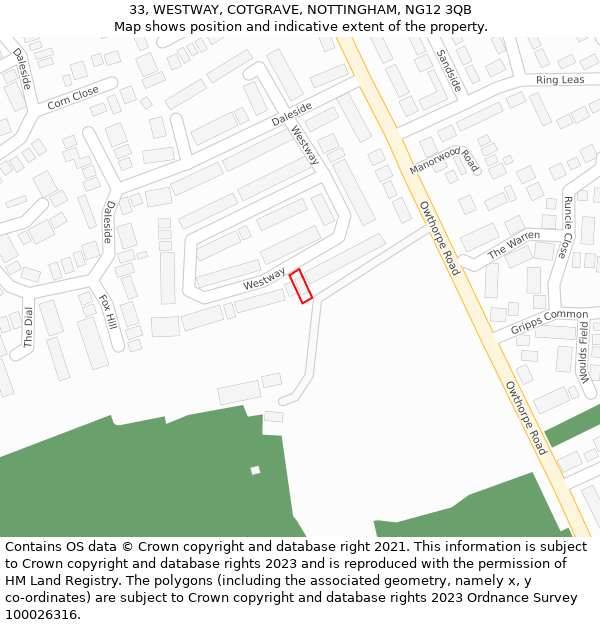 33, WESTWAY, COTGRAVE, NOTTINGHAM, NG12 3QB: Location map and indicative extent of plot