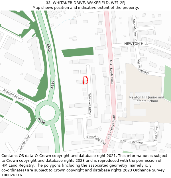 33, WHITAKER DRIVE, WAKEFIELD, WF1 2FJ: Location map and indicative extent of plot