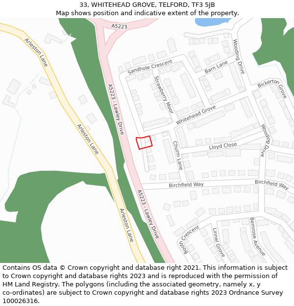 33, WHITEHEAD GROVE, TELFORD, TF3 5JB: Location map and indicative extent of plot