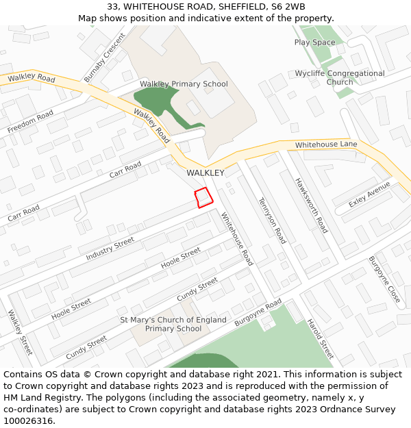 33, WHITEHOUSE ROAD, SHEFFIELD, S6 2WB: Location map and indicative extent of plot