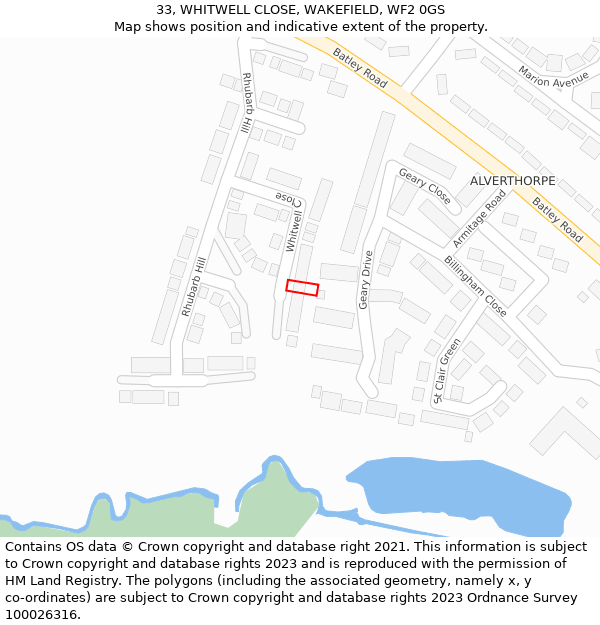 33, WHITWELL CLOSE, WAKEFIELD, WF2 0GS: Location map and indicative extent of plot