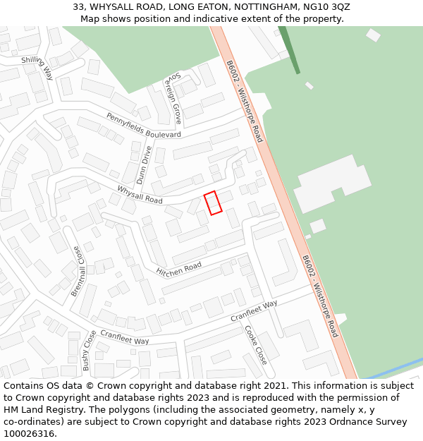 33, WHYSALL ROAD, LONG EATON, NOTTINGHAM, NG10 3QZ: Location map and indicative extent of plot