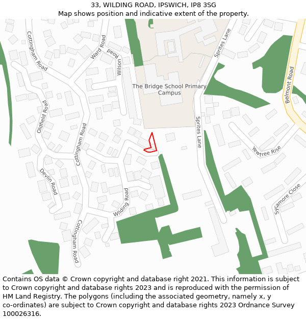 33, WILDING ROAD, IPSWICH, IP8 3SG: Location map and indicative extent of plot