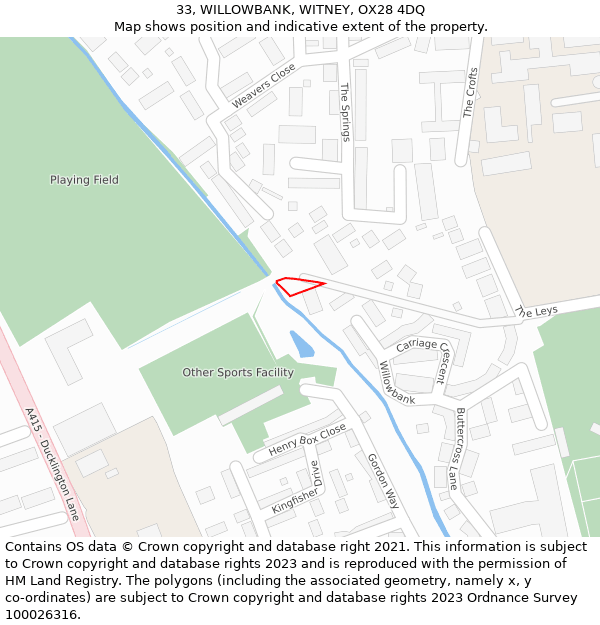 33, WILLOWBANK, WITNEY, OX28 4DQ: Location map and indicative extent of plot