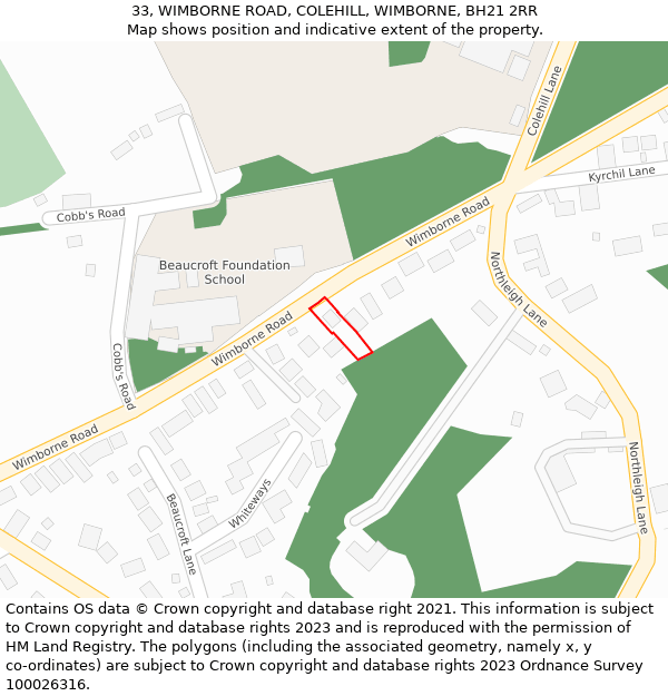 33, WIMBORNE ROAD, COLEHILL, WIMBORNE, BH21 2RR: Location map and indicative extent of plot