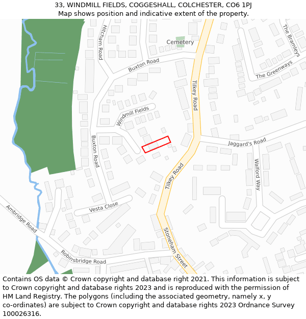 33, WINDMILL FIELDS, COGGESHALL, COLCHESTER, CO6 1PJ: Location map and indicative extent of plot