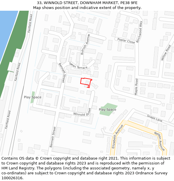33, WINNOLD STREET, DOWNHAM MARKET, PE38 9FE: Location map and indicative extent of plot
