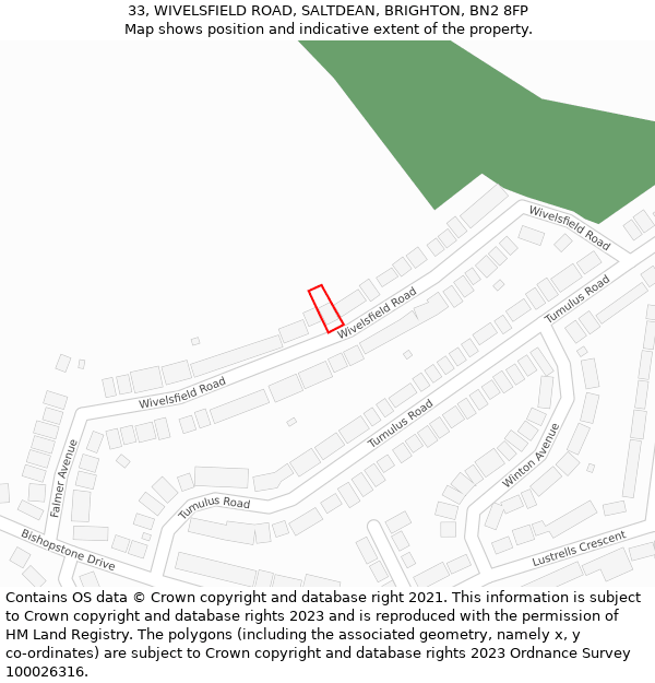 33, WIVELSFIELD ROAD, SALTDEAN, BRIGHTON, BN2 8FP: Location map and indicative extent of plot