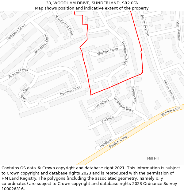 33, WOODHAM DRIVE, SUNDERLAND, SR2 0FA: Location map and indicative extent of plot