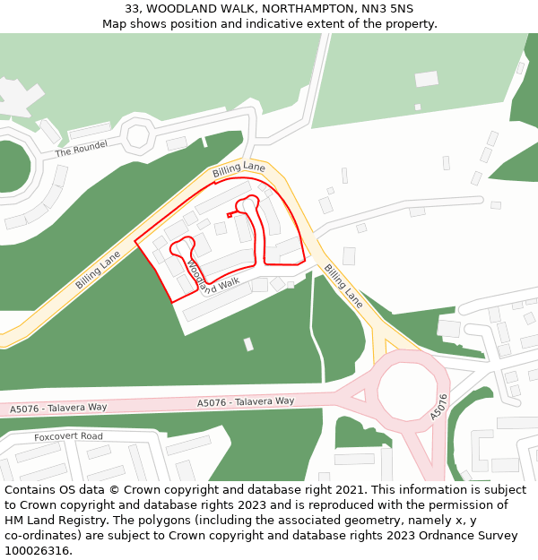 33, WOODLAND WALK, NORTHAMPTON, NN3 5NS: Location map and indicative extent of plot