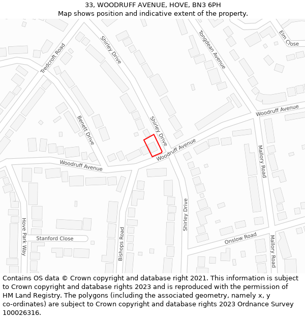 33, WOODRUFF AVENUE, HOVE, BN3 6PH: Location map and indicative extent of plot