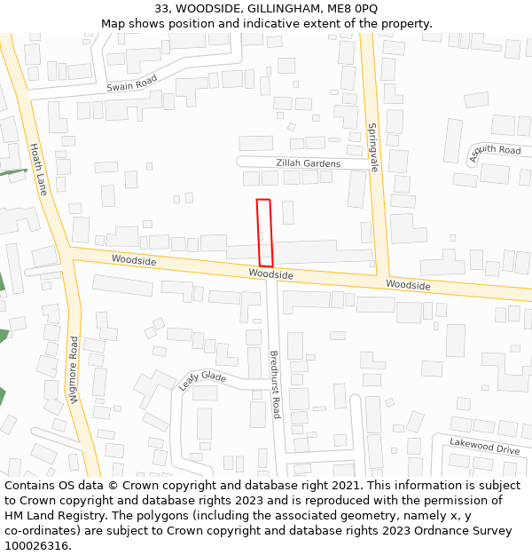 33, WOODSIDE, GILLINGHAM, ME8 0PQ: Location map and indicative extent of plot