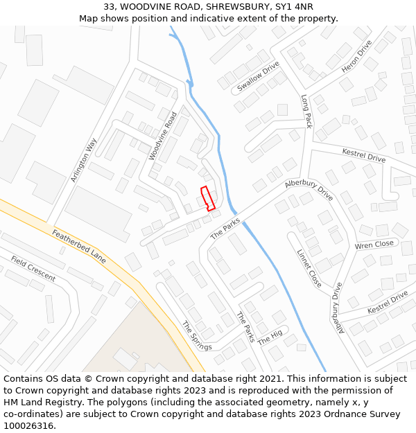 33, WOODVINE ROAD, SHREWSBURY, SY1 4NR: Location map and indicative extent of plot