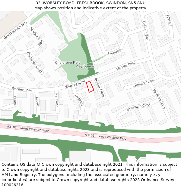 33, WORSLEY ROAD, FRESHBROOK, SWINDON, SN5 8NU: Location map and indicative extent of plot