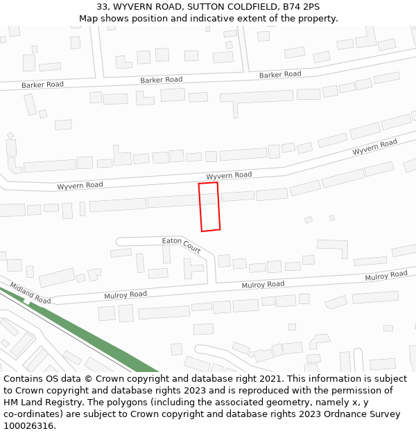 33, WYVERN ROAD, SUTTON COLDFIELD, B74 2PS: Location map and indicative extent of plot