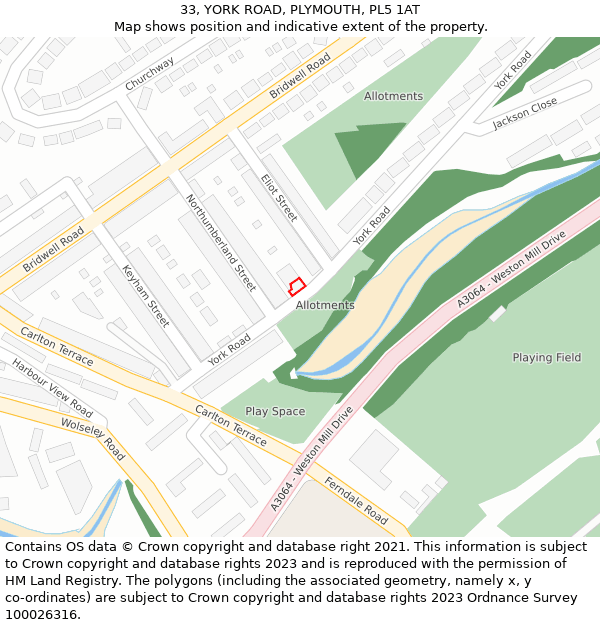 33, YORK ROAD, PLYMOUTH, PL5 1AT: Location map and indicative extent of plot