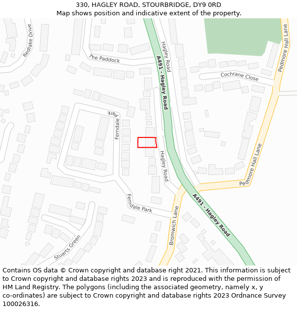 330, HAGLEY ROAD, STOURBRIDGE, DY9 0RD: Location map and indicative extent of plot