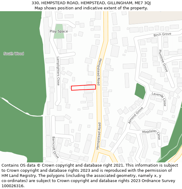 330, HEMPSTEAD ROAD, HEMPSTEAD, GILLINGHAM, ME7 3QJ: Location map and indicative extent of plot