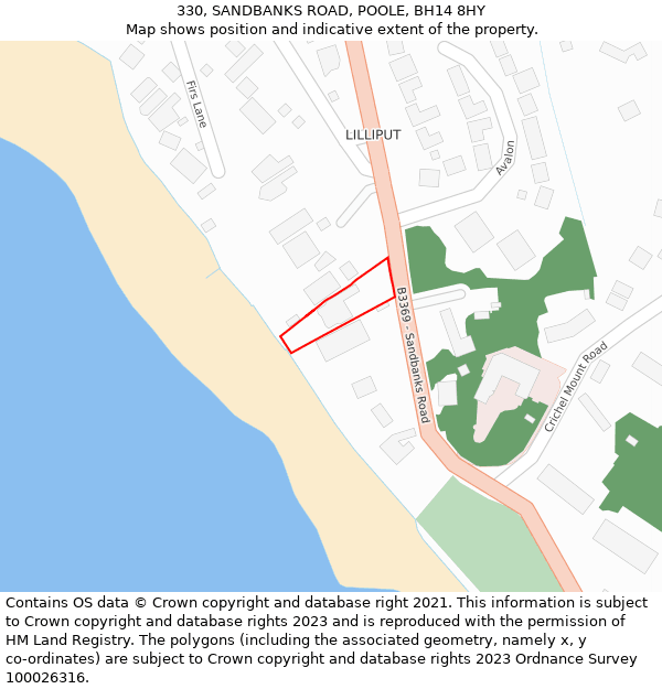 330, SANDBANKS ROAD, POOLE, BH14 8HY: Location map and indicative extent of plot