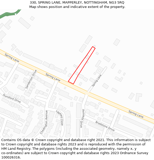 330, SPRING LANE, MAPPERLEY, NOTTINGHAM, NG3 5RQ: Location map and indicative extent of plot