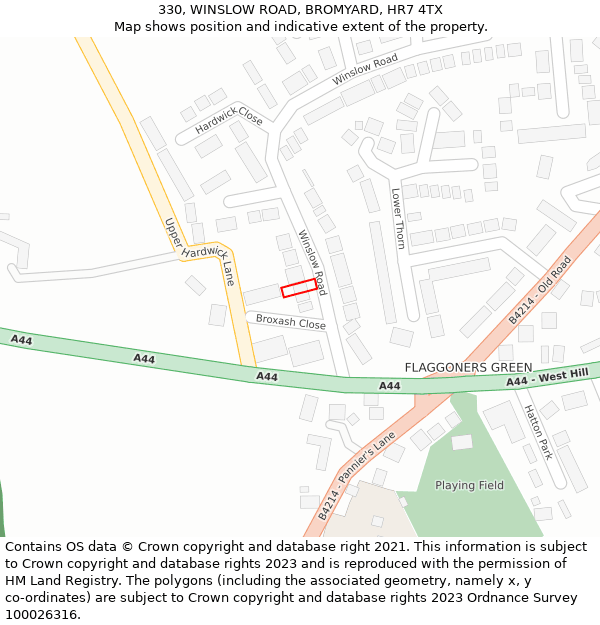 330, WINSLOW ROAD, BROMYARD, HR7 4TX: Location map and indicative extent of plot