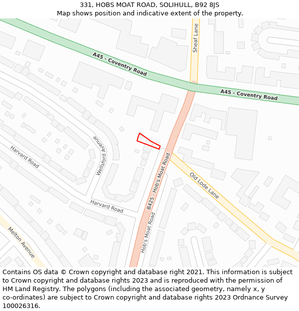 331, HOBS MOAT ROAD, SOLIHULL, B92 8JS: Location map and indicative extent of plot